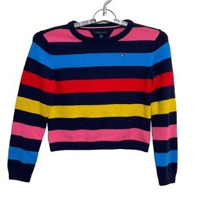 tommy hilfiger knit longsleeve pull over striped multicolor girls sweater size L